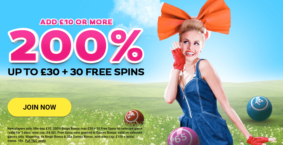 Gossip Bingo Welcome Bonus - Dep & Get 200% up to £30 + 30 FREE SPINS