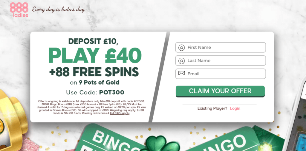 888 Ladies Welcome Bonus - Enjoy 300% Bingo Bonus
(up to £100)
& 88 Free Spins