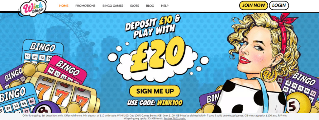 Wink Bingo welcome Offer - Dep £10 get £20 Bingo Bonus