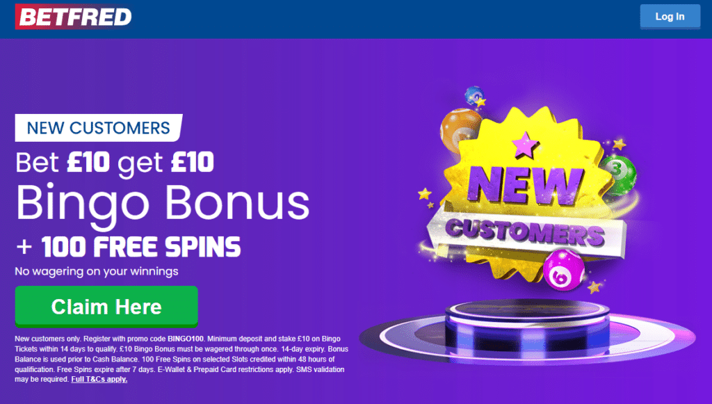 Betfred Welcome Bonus - Bet £10 get £10 Bingo Bonus + 100 FREE SPINS