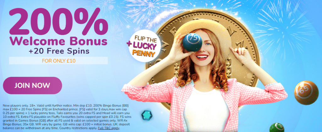 Lucky Pence Welcome Bonus - Dep & Get 200% up to £100 + 20 FREE SPINS + 1 lucky penny toss