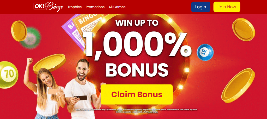 OK Bingo Welcome Offer - WIN UP TO 1,000% BONUS